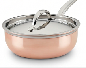 Copper Sauce <b>Pan</b> With Glass Lid Stainless Steel <b>Handle</b> Modern Design Heat Resistant For Gas Use And Induction Use - Product Image 1