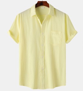 Camisa Casual de Manga Corta para Hombre, Color Sólido, Cuello Clásico, 100% Algodón, Tela Popelina Transpirable, Ropa de Verano - Product Image 5