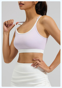 Soutien-gorge de sport noir pour femme avec bordure blanche et logo imprimé, soutien moyen pour l'entraînement et le fitness - Product Image 4
