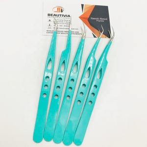 Pinzas de extensión de pestañas con logotipo personalizado, Punta puntiaguda profesional probada a mano, acero inoxidable con recubrimiento en polvo verde agua - Product Image 1