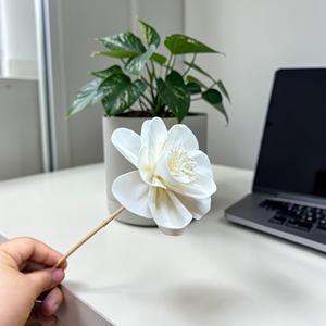 VADEE Craft Handmade Sustainable <b>Single</b> White Camellia Sola Wood <b>Flowers</b> Size 8.5 CM Sesbania Plant Fiber Rod Phra - Product Image 6
