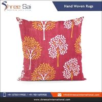 Coussin décoratif carré en lin et coton à motif d'arbre bohème, lavable, design rouge, blanc et jaune, meilleur prix