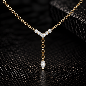 Colgante de Diamante Cultivado en Laboratorio con Corte Marquesa, Oro Sólido de 14K/18K, Collar en Forma de Y, DEF VVS, para Novia, Boda, Minimalista, Chapado en Rodio, Fino - Product Image 1