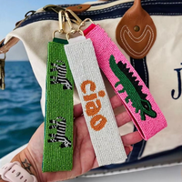 Porte-clés rectangulaire zèbre Ciao crocodile brodé de perles multicolores, style bohème, breloque de sac, cadeau pour elle