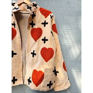 Heart Embroidered Breathable Eco-Friendly Woven Velvet Reversible Autumn Winter <b>Coat</b> for <b>Women</b> Boho Casual Gift Her Lightweight - Product Image 3