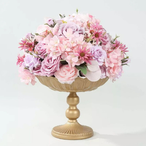 <b>Gold</b> Metal Compote Pedestal Bowl Flower <b>Vases</b> in Vintage Floral Pattern Brass Compote Bowls - Product Image 1