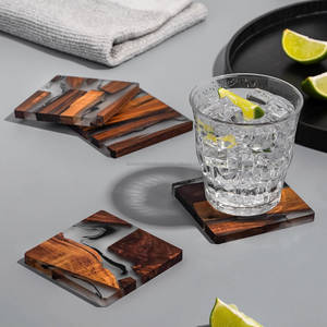 Natural Square Wood Resin Coasters epoxy Coaster Resin Handicrafts Tea Coasters Modern Design Non-Slip By Fashion Craft India - Product Image 4