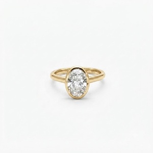 Anillo de Compromiso de Oro Sólido 10K 14K 18K con Diamante Cultivado en Laboratorio de Corte Ovalado y Engaste de Bisel, Certificado IGI, Anillo de Promesa Solitario al por Mayor - Product Image 2