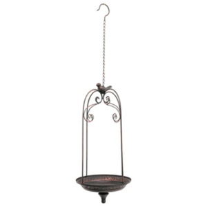 Comedero para pájaros colgante de metal vintage con diseño de pájaro sentado para uso en jardín y exteriores, resistente al óxido. - Product Image 1