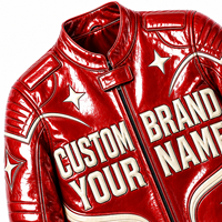 Blouson Bomber en Cuir Rouge Personnalisé avec Patch de Marque, Poignets à Rayures Côtelées, Veste Unisexe Décontractée Streetwear, Fabricant en Gros OEM