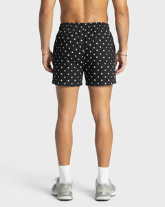 Shorts de plage personnalisés pour hommes, imprimé à pois, avec détails contrastés, en coton molletonné respirant de qualité supérieure, style streetwear, avec logo personnalisé, OEM - Product Image 4