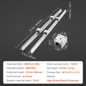 Set di Guide Lineari SBR16 da 800mm per Industrie CNC, 2 Pezzi Guide SBR16 da 31,5 Pollici/800 mm e 4 Blocchi di Scorrimento SBR16UU - Product Image 6
