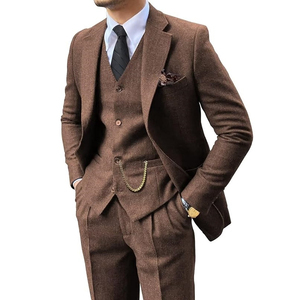 Business Casual Suits Tuxedo 3-Piece Men's Suit <b>Set</b> Formal Dress Pant Coat <b>Blazer</b> Pleated 100% Cotton Double Breasted Custom - Product Image 3