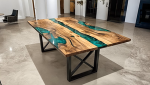 Mesa de Comedor de Madera de Acacia y Resina Epoxi - Muebles de Lujo Modernos Personalizables para Regalo de Diwali - Product Image 4