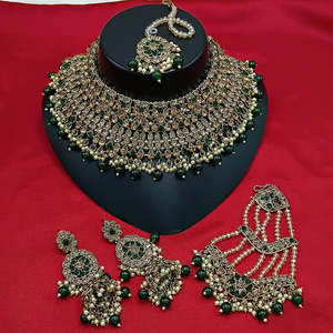 Gold Plated Austrian Stone and <b>Beads</b> Choker Necklace <b>Set</b> 10573940 Fashion Jewelry Accessory - Product Image 1