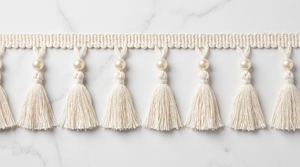 Bohemian Cotton <b>Tassel</b> Fringe Trim with Pearl Beads for Curtains Home Decor and Furnishing - Product Image 1
