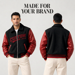 Veste universitaire brodée en gros, corps en laine, manches en cuir, patch chenille personnalisé, mode streetwear urbaine - Product Image 3
