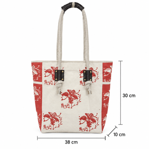Natural Off-White 310 GSM Cotton Canvas Floral Tote <b>Bag</b> 30x38x10 cm Chain Rope Handle Custom Logo Wholesale OEM Bulk SNCH169 <b>Bag</b> - Product Image 3