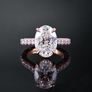 Bague de fiançailles AMBER JEWELS en or rose 10K plaqué, avec diamant ovale en forme de cœur, unisexe, classique, certifiée IGI, sertie à griffes - Product Image 3