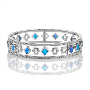 Pulseras de Plata de Ley 925 con Ópalo Azul Fuego Eternity y Línea de Llave Griega, Joyería Fina al por Mayor, Proveedor de Joyería de Plata - Product Image 2