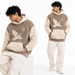Sweat-shirts à capuche oversize en molleton doux pour hommes avec motif d'oiseau brodé personnalisé, épaules tombantes, vêtements décontractés d'hiver, fournisseur américain - Product Image 2