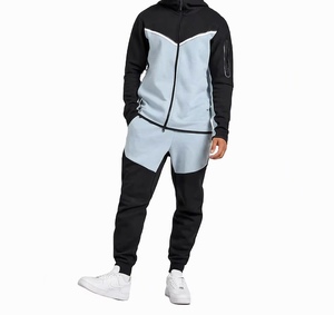 Chándal con Capucha para Hombre, Color Negro Oliva con Bloques de Color, Cierre de Cremallera, Manga Larga, Estilo Deportivo Casual, para Otoño, Corte Regular, con Bolsillos Laterales - Product Image 2