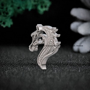 Broche de Plata 925 con Cabeza de Caballo Phoenix y Cristales de Estrás, Diseño Clásico de Animal, Joyería Unisex para Regalo - Product Image 5