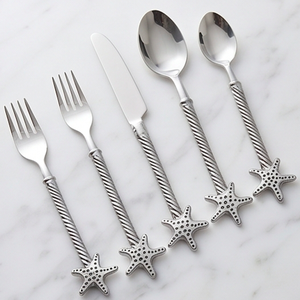 Juego de Cubiertos de Acero Inoxidable con Diseño de Estrella de Mar, Acabado Espejo, Apto para Lavavajillas, Vajilla para Bodas, Cubertería Novedosa - Product Image 1