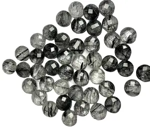 Natural Black Tourmalinated Rutile Quartz Stone Faceted Rose Cut Gemstone From Direct Factory At Wholesale Price Supplier