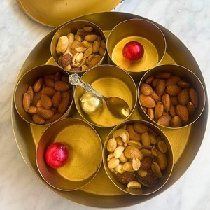 Metal masala box set 7 bowls spice container Round spice container with lid Carved lid gold color - Product Image 4