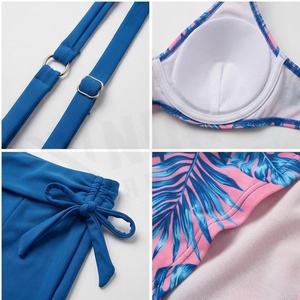 Women's 2 Piece Tankini Set Halter Top With Plant Print And Blue <b>Skirt</b> Bottom Regular Fit Spandex Polyester Swimwear - Product Image 4