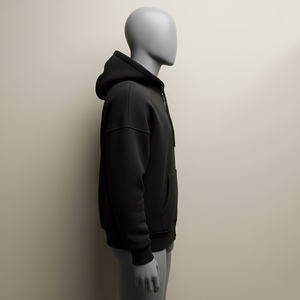 Sweat-shirt à capuche zippé noir personnalisé pour homme avec poche kangourou, style streetwear décontracté, vente en gros - Product Image 5