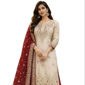 Anarkali Salwar Kameez en tissu de soie élégant et très demandé, avec un magnifique design de col, idéal pour les mariages et les fêtes, pour les mariées ou les femmes. - Product Image 1