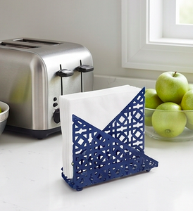 Porte-boîte à mouchoirs moderne en métal, design géométrique bleu, accessoire de bureau autoportant pour la maison et l'hôtellerie - Product Image 2