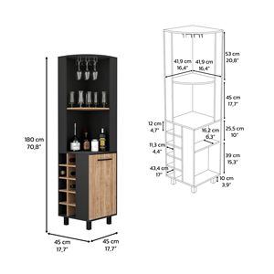Mobile Bar Monoporta con Dieci Portabottiglie Integrati, Due Ripiani Interni e Due Ripiani Angolari, Disponibile in Nero o Pino - Product Image 4