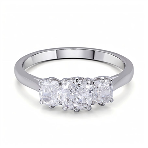 แหวนเพชรสามเม็ด ดีไซน์คลาสสิก ทองคำขาว 10K เพชรหลัก 1 กะรัต ทรงคุชชั่น เพชรแล็บแอมเมอร์ แหวนหมั้นสำหรับผู้หญิง - Product Image 2