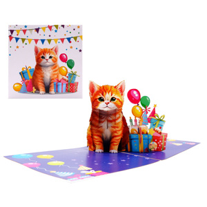 Carte pop-up 3D faite à la main, découpe de papier personnalisée, chaton de dessin animé, décoration de fête d'anniversaire, forme personnalisée, cadeau artisanal découpé - Product Image 6