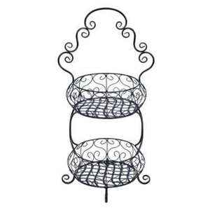Cesta de Almacenamiento Metálica de Doble Nivel con Cuerda Negra, Soporte Redondo para Cestas, Exhibición de Artículos de Cocina, Cesta Decorativa - Product Image 1