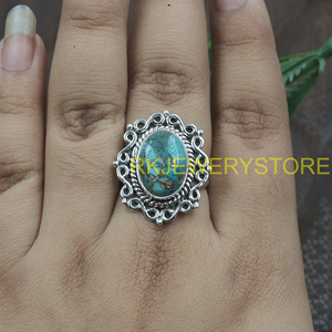 Natural Blue Copper Turquoise <b>Ring</b> 925 Sterling Silver Handmade Vintage Statement Jewelry Boho Gift for Her Anniversary gift <b>men</b> - Product Image 5