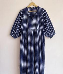 Blue Plaid Maxi <b>Dress</b> With Puff Sleeves Turn-down Collar <b>Loose</b> Fit Casual Summer <b>Dress</b> 100% Cotton Woven Fabric Casual <b>Dresses</b> - Product Image 1