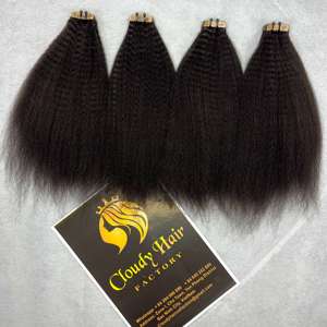 Extensiones de cabello humano 100% natural, lisas y rizadas, con textura natural, puntas gruesas, cabello virgen de Vietnam, color negro. - Product Image 2