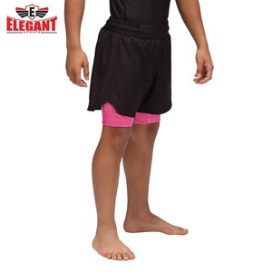 Pantalones Cortos Deportivos Elegantes para Niños, para Artes Marciales Mixtas, Color Negro y Rosa, Capa Interior de Secado Rápido, Corte Regular, Ropa para Artes Marciales Infantiles - Product Image 5