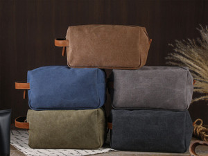 Vintage Canvas Leather Dopp Kit Mens Travel Toiletry Bag Custom Logo Waterproof Shaving Cosmetic Organizer <b>Case</b> LCTB-0010 - Product Image 6