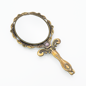 MACY BEAUTY KOREA Antique Floral Bronze Folding <b>Hand</b> <b>Mirror</b> with Gemstone Round Compact <b>Mirror</b> High Quality - Product Image 2