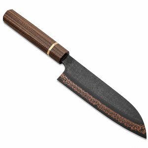 Cuchillo de Chef de Acero Damasco de Cobre de Calidad Premium con Espiga Completa, Mango de Madera Wenge y Capa de Latón, Hoja de 3mm de Grosor, 12 pulgadas - Product Image 4