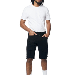 Good Manufacturer Custom Logo Distressed Shorts Denim Shorts High Street Fashion Elastic Waist Jean Shorts Men - Product Image 4