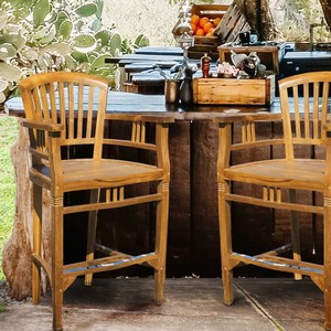 Premium Teak Wood Bar <b>Stools</b> - Handcrafted Spindle-<b>Back</b> Design Wholesale - Product Image 1