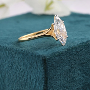 Bague de fiançailles et de mariage en diamant de laboratoire taille marquise certifié IGI, 2,50 carats, or jaune 14 carats, cadeau de fête, bijoux - Product Image 3