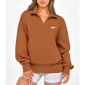 Sweat-shirt à quart de zip pour femme, en polaire légère, style streetwear décontracté, à épaules tombantes, respirant et écologique - Product Image 1