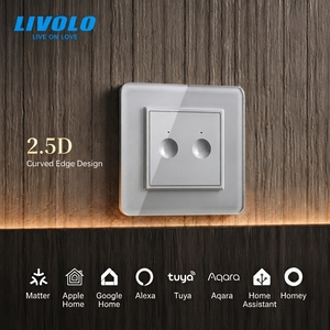 สวิตช์สัมผัสอัจฉริยะ LIVOLO <span class=keywords><strong>2</strong></span> ช่อง 1 ทาง ได้รับการรับรองมาตรฐาน CE แผงกระจกนิรภัยขอบโค้ง <span class=keywords><strong>2</strong></span>.5D รองรับการควบคุมด้วยเสียงผ่าน Apple Home - Product Image 1